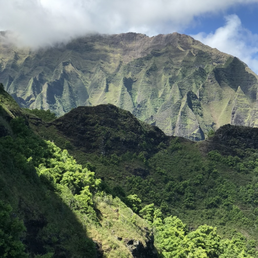 Dramatic green mountain ridges in Hawaii