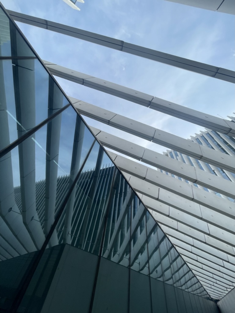 Modern curved glass and metal architectural structure